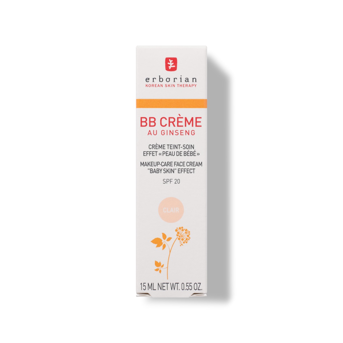 Erborian BB Cream 15 ml - Crema Colorata Idratante con Ginseng Bianco, Effetto Baby Skin e SPF 20