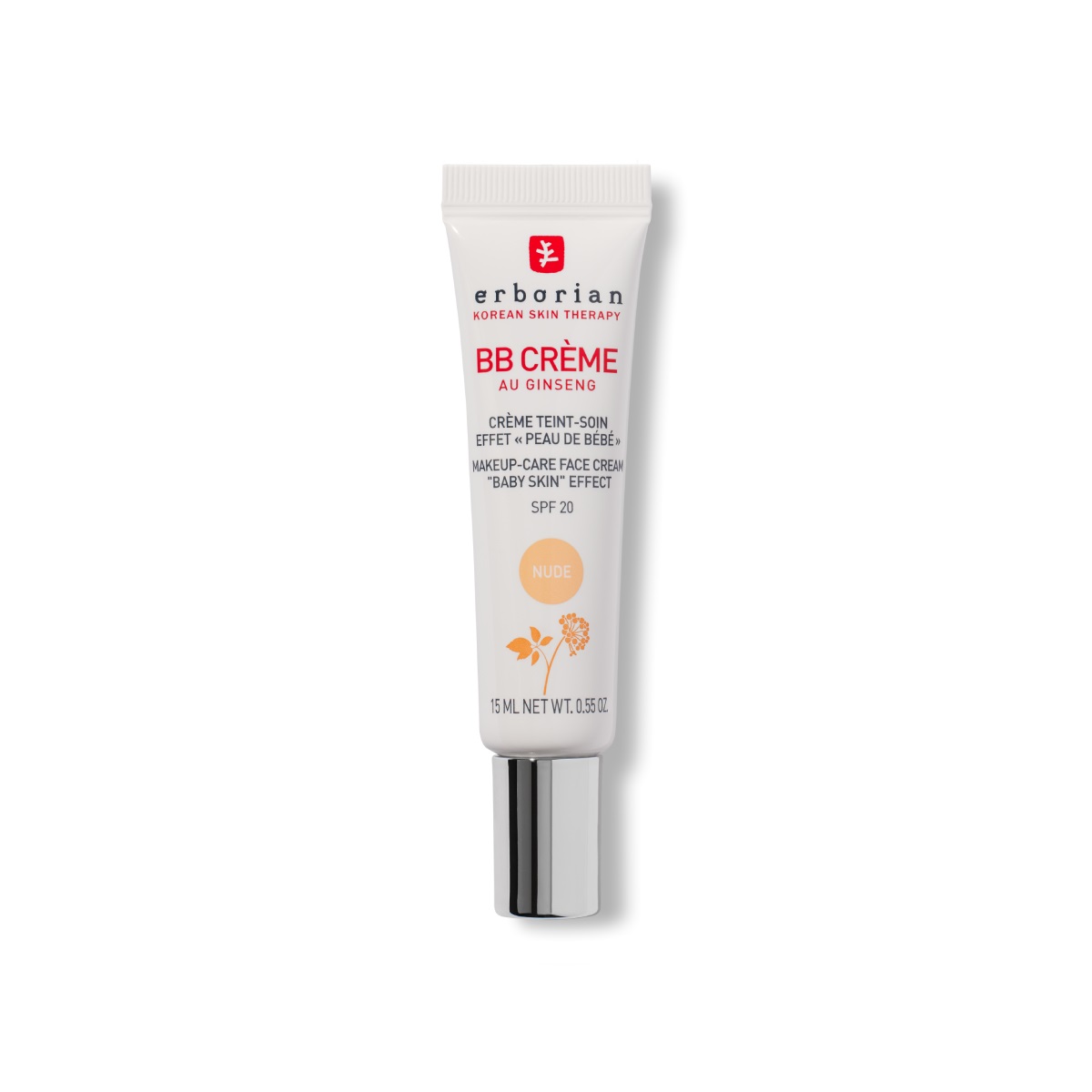 Erborian BB Crème Nude 15 ml - Crema Colorata Idratante con Ginseng e SPF 20, Effetto Baby Skin