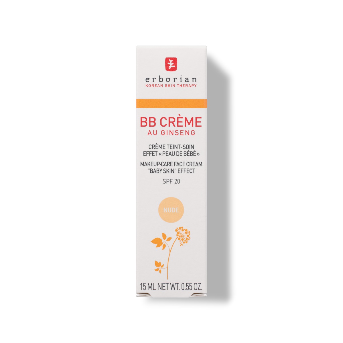 Erborian BB Crème Nude 15 ml - Crema Colorata Idratante con Ginseng e SPF 20, Effetto Baby Skin