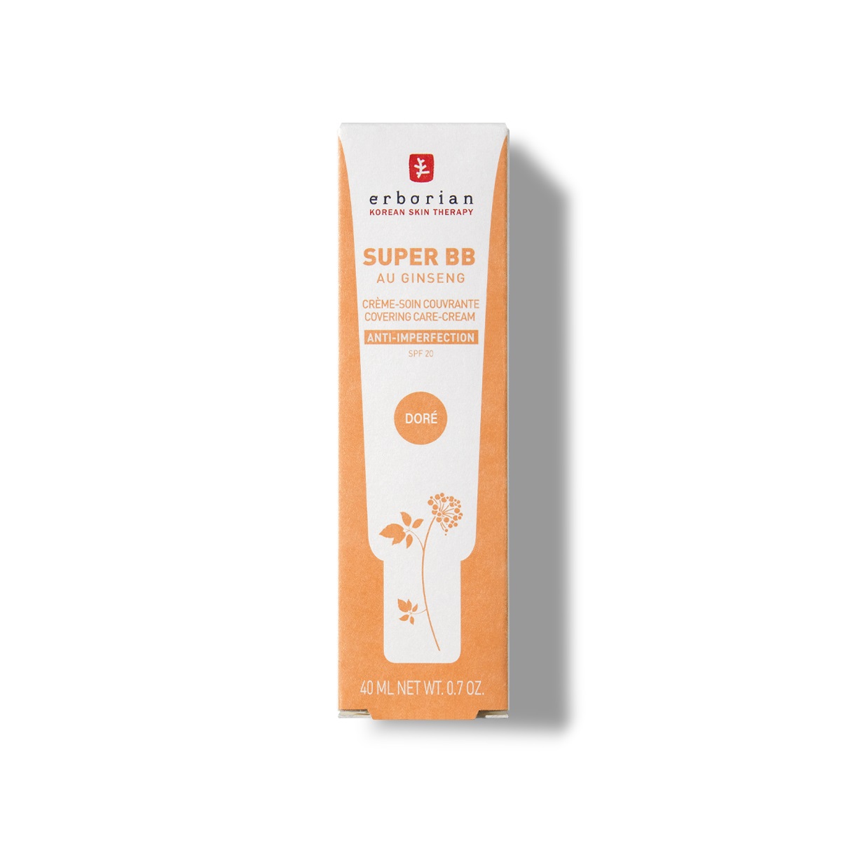 Erborian Super BB Cream Doré 40 ml - BB Cream Idratante con Ginseng e SPF 20 per Copertura Elevata delle Imperfezioni