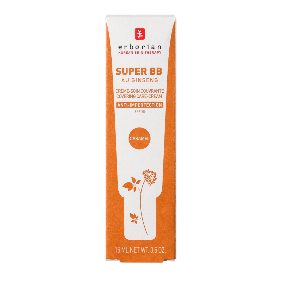 Erborian Super BB Cream Caramel 15ml - Alta Coprenza, Trattamento Viso con Ginseng e SPF 20