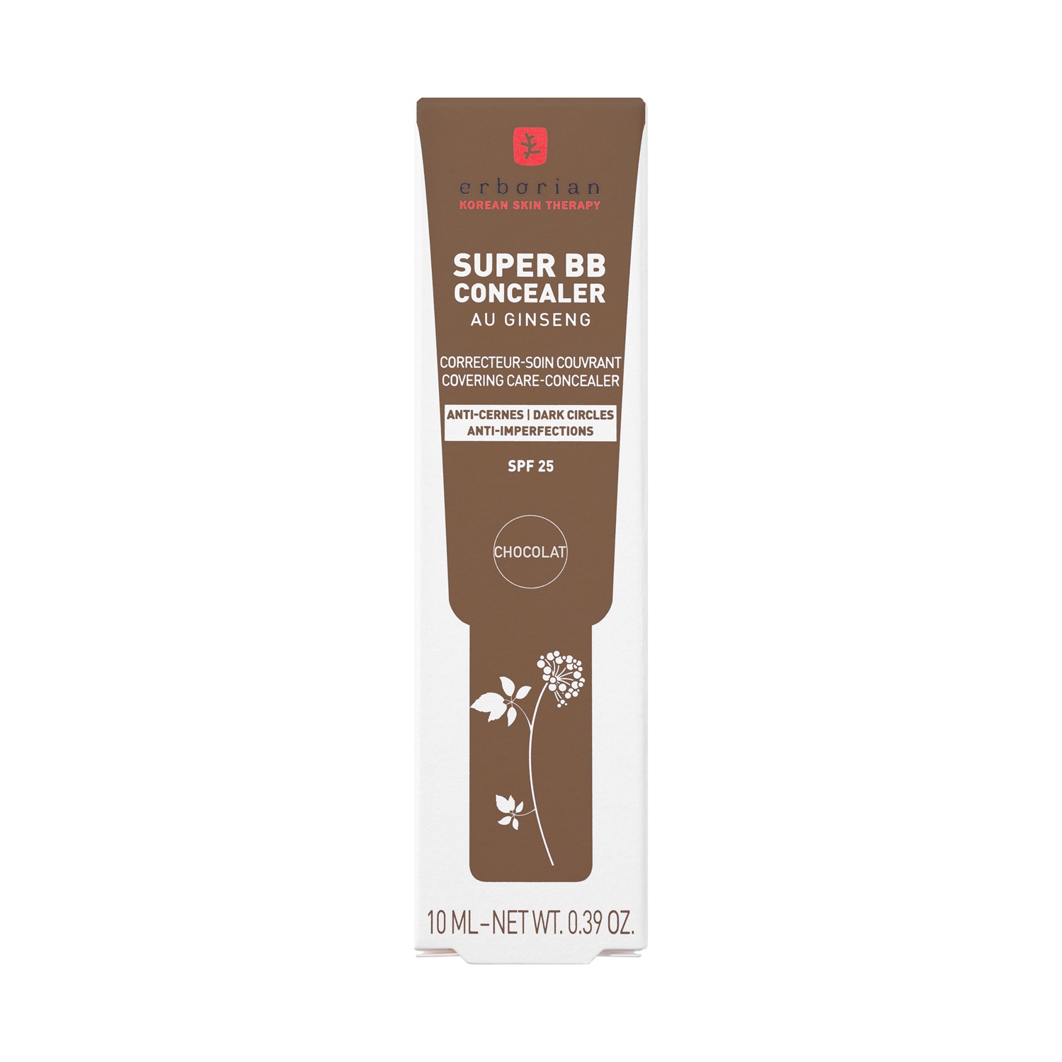Erborian Super BB Concealer Chocolat 10ml - Correttore ad alta coprenza con Niacinamide e SPF 25, idratante e finitura naturale