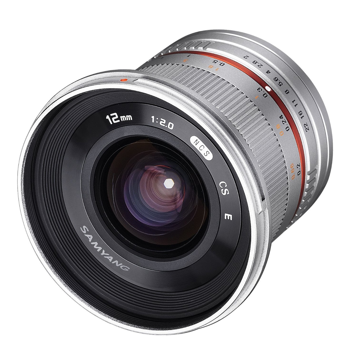 Samyang 12mm f/2.0 NCS CS Silver - Obiettivo grandangolare per Micro Four Thirds, apertura f/2-22, diametro filtro 67mm
