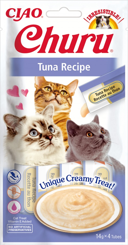 INABA Churu Snack per Gatti al Tonno - 4 Stick da 14 g - Cremoso e Naturale, Senza Conservanti