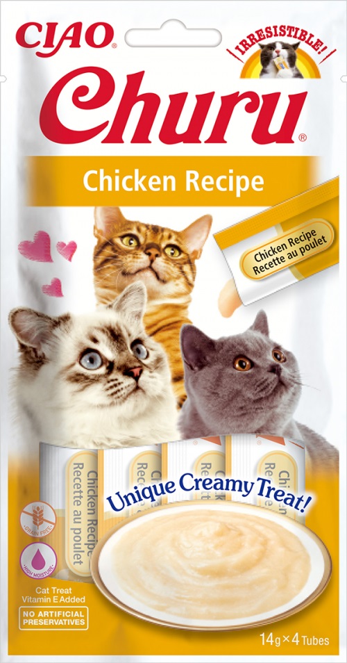 INABA Churu Snack per Gatti al Pollo - Confezione da 4 Stick da 14g - Snack Cremoso e Sano, Senza Conservanti