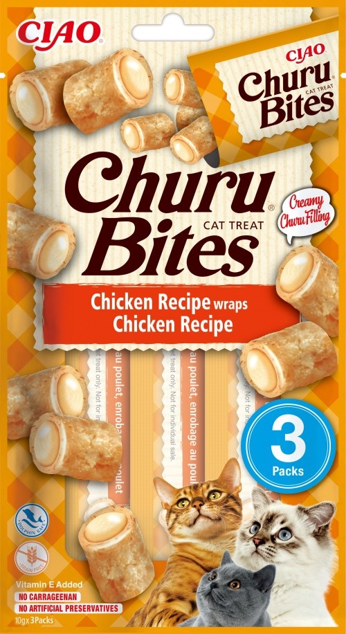 INABA Churu Bites Snack per Gatti al Pollo - 3 Stick da 10 g - Bocconcini Morbidi e Cremosi, Senza Conservanti