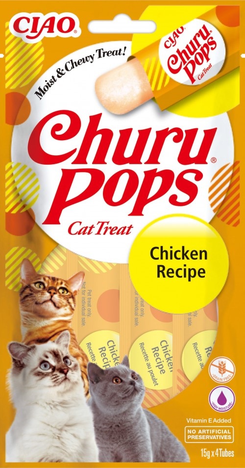 INABA Churu Pops Snack per Gatti al Pollo - 4 Stick da 15g - Snack Morbido e Cremoso, Senza Conservanti