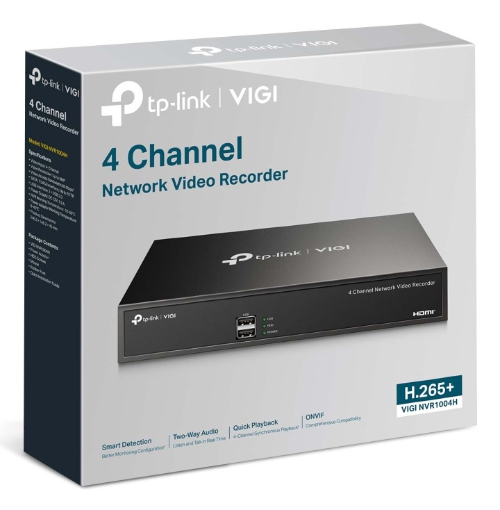 TP-Link VIGI NVR1004H Videoregistratore di rete (NVR) Nero - 4 Canali, Risoluzione 3840 x 2160 Pixel, Fino a 10 TB di Memoria