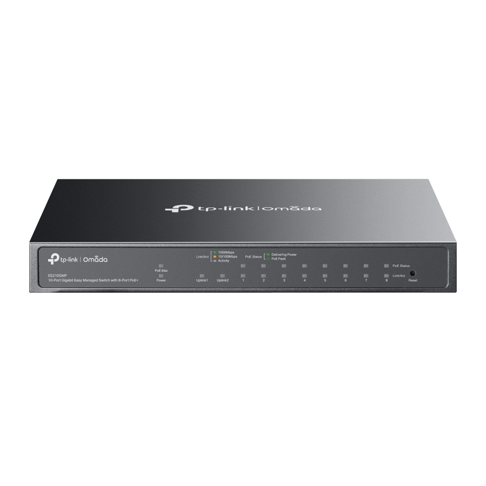 TP-Link Omada ES210GMP Switch di Rete Gestito 10 Porte Gigabit Ethernet (10/100/1000) con 8 Porte PoE e Montaggio a Parete