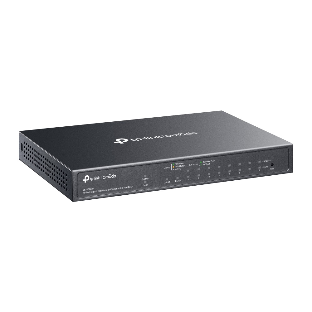 TP-Link Omada ES210GMP Switch di Rete Gestito 10 Porte Gigabit Ethernet (10/100/1000) con 8 Porte PoE e Montaggio a Parete