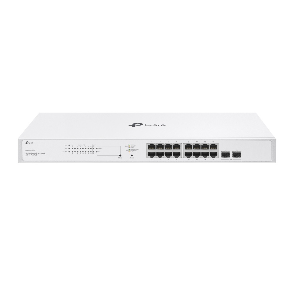 TP-Link Festa FS318GP - Switch Gigabit a 18 porte con 16 porte PoE 802.3af/at, 2 slot SFP, budget PoE totale da 150 W e gestione cloud gratuita