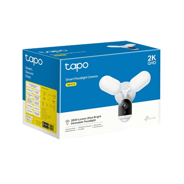 TP-Link Tapo C720 Telecamera Wi-Fi Esterno 2K 4MP con Visione Notturna a Colori, Proiettori 2800-Lumen, Rilevamenti Smart AI, MicroSD fino a 512G, IP65, Solo Hardwired