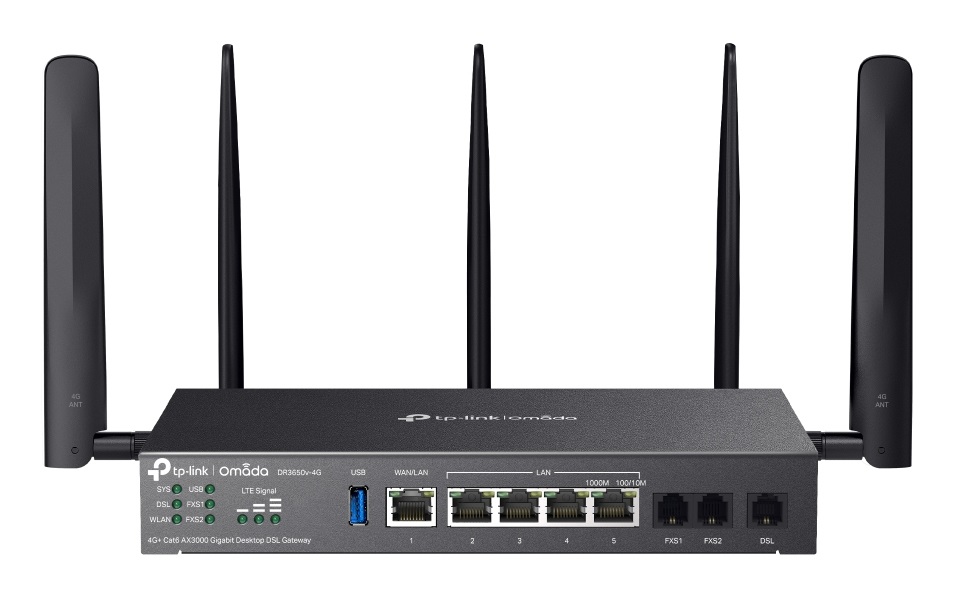 TP-Link Omada DR3650V-4G Router Wireless Gigabit Ethernet Dual-band (2.4 GHz/5 GHz) Nero - 4G/LTE, Collegamento Ethernet LAN, ADSL, ADSL2