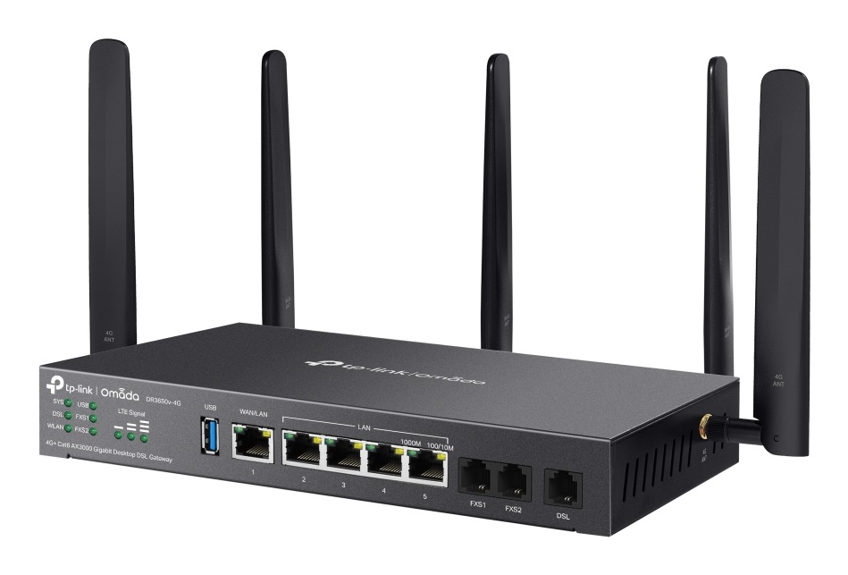 TP-Link Omada DR3650V-4G Router Wireless Gigabit Ethernet Dual-band (2.4 GHz/5 GHz) Nero - 4G/LTE, Collegamento Ethernet LAN, ADSL, ADSL2