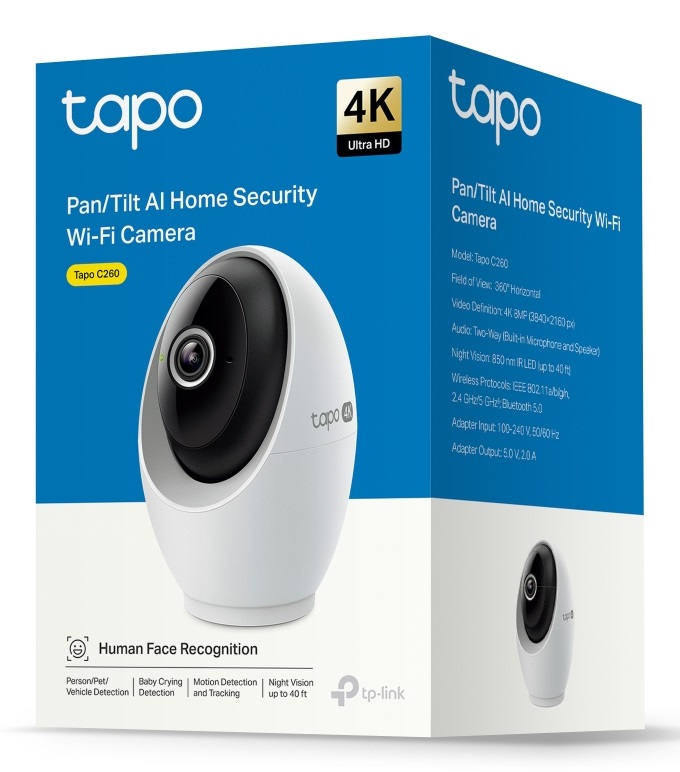 TP-LINK TAPO C260 Telecamera Wi-Fi Interna 4K 8MP Motorizzata Pan/Tilt con AI