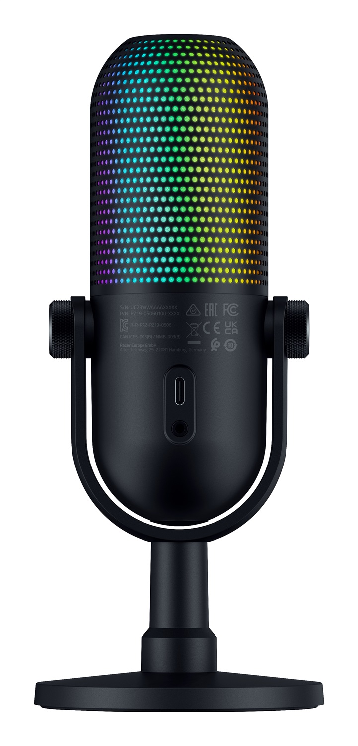 Razer Seiren V3 Chroma Nero - Microfono USB RGB con Sensibilità 110 dB e Illuminazione Reattiva per Streaming