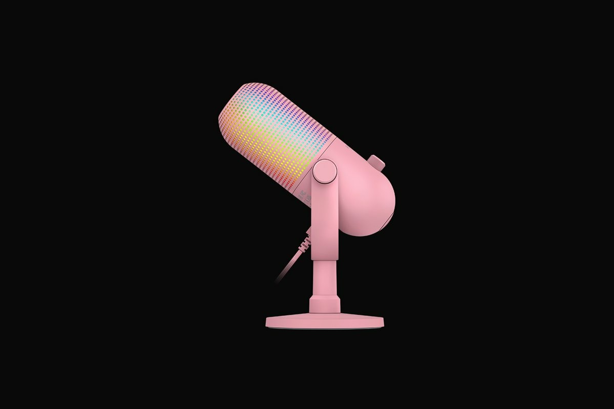 Razer Seiren V3 Chroma Rosa - Microfono USB RGB a Condensatore Supercardioide con Funzione Tap-to-Mute e Illuminazione Reattiva