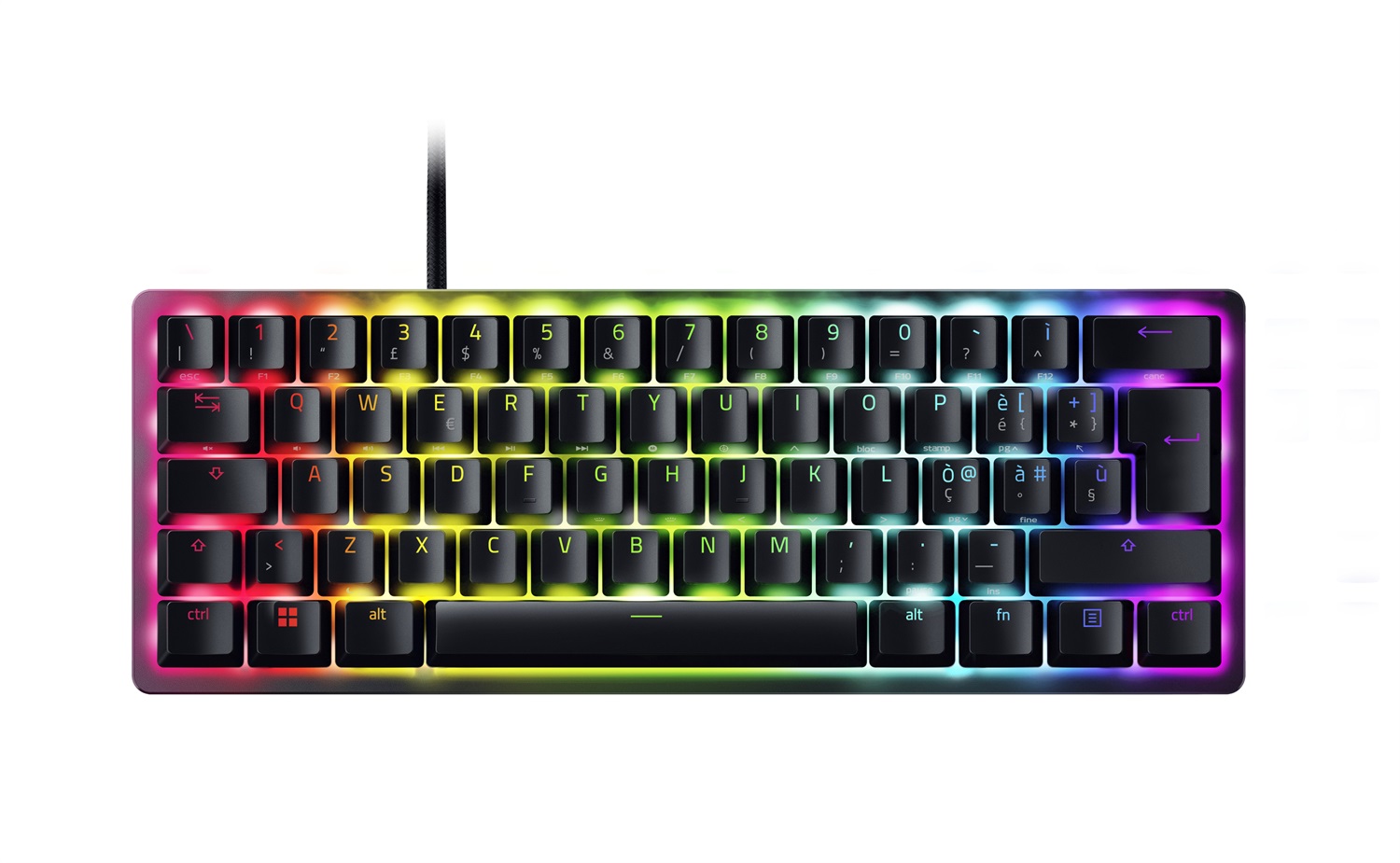 Razer Huntsman Mini Tastiera da Gaming Meccanica 60% con Interruttori Ottici Purple Switch, Layout QWERTY Italiano, Retroilluminazione LED RGB, Nero