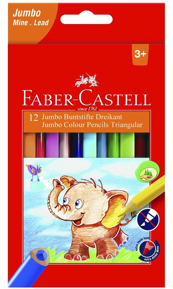 Faber-Castell Matite Colorate Jumbo 12 Colori Triangolari con Mina da 5,4 mm e Temperamatite Incluso