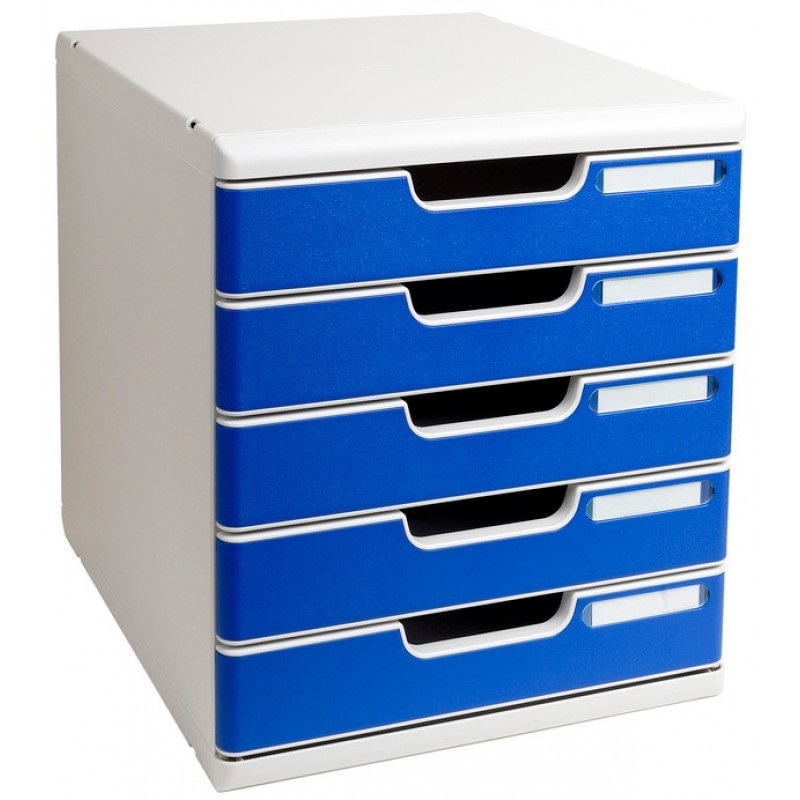 Exacompta Cassettiera MODULO A4 - 5 Cassetti - Grigio/Blu - 28,8 x 32 x 35 cm