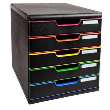 Exacompta 301914D Cassettiera MODULO A4 Black Office con 5 cassetti Nero/Arlecchino - Dimensioni 28,8x35x32 cm