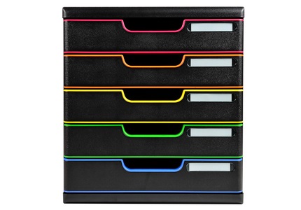Exacompta 301914D Cassettiera MODULO A4 Black Office con 5 cassetti Nero/Arlecchino - Dimensioni 28,8x35x32 cm