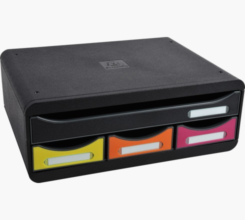 Exacompta Cassettiera Toolbox Mini - 4 cassetti, Nero/Arlecchino, 35,5 x 27 x 13,5 cm