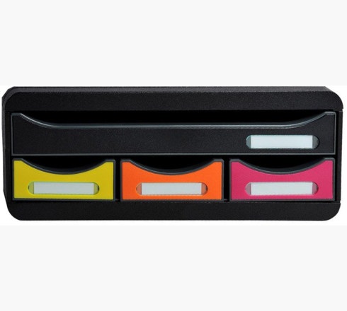Exacompta Cassettiera Toolbox Mini - 4 cassetti, Nero/Arlecchino, 35,5 x 27 x 13,5 cm
