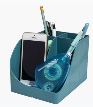 Exacompta Portapenne Pen Wave Skandi - Blu Pacifico - 15,5 x 11,9 x 10,9 cm - 5 Scomparti (4 Alti e 1 Basso) in Plastica Riciclata