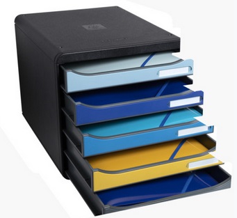Exacompta Big Box Plus Cassettiera 5 Cassetti A4 Nero/Multicolore - Monoblocco Ultrarrigido con Portaetichetta