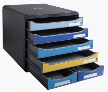 Exacompta Cassettiera Big Box Maxi Bee Blue - 6 cassetti A4 - Nero/Multicolore - Plastica - Dimensioni 347x278x271 mm
