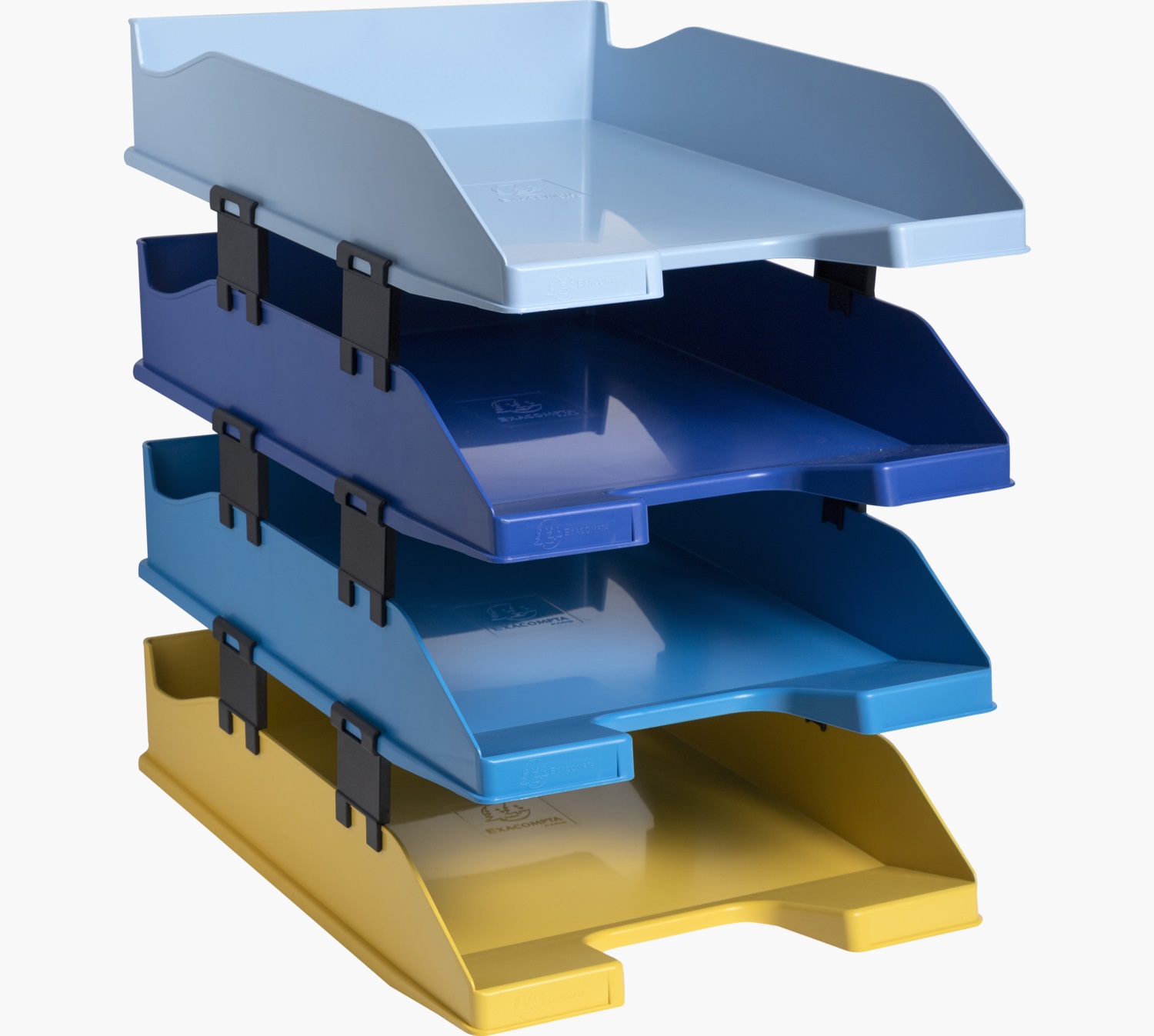 EXACOMPTA Set 4 Vaschette Portacorrispondenza Combo Midi Bee Blue - Colori Assortiti, Sovrapponibili, con Distanziatori e Portaetichetta