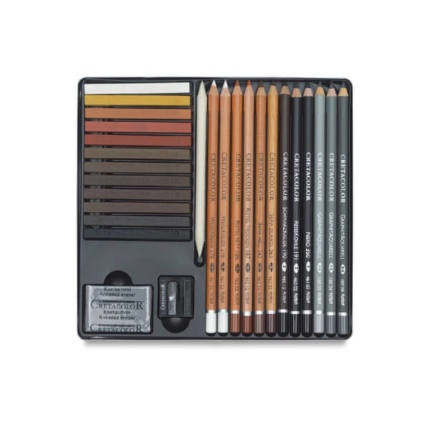 Cretacolor Set da Disegno 27 Pezzi con Matite, Gessetti, Temperamatite e Gomma in Custodia Metallica