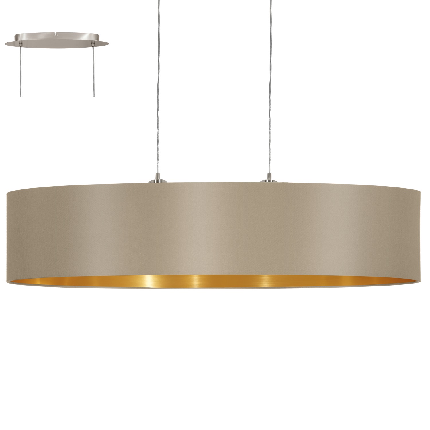 EGLO Maserlo Lampadario a Sospensione Glamour 2x E27 60W Beige con Paralume in Tessuto