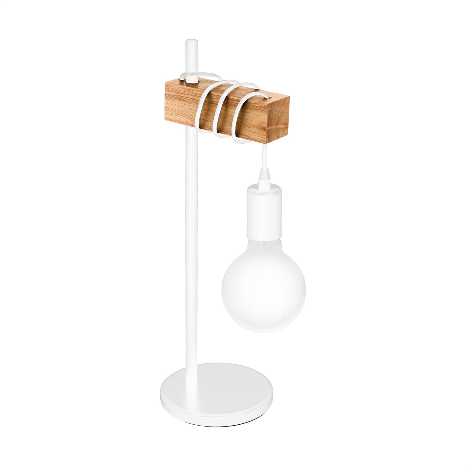 EGLO Townshend Lampada da Tavolo Vintage in Acciaio e Legno Massiccio, Design Industriale, Colore Bianco e Marrone, Presa E27 con Interruttore Incluso