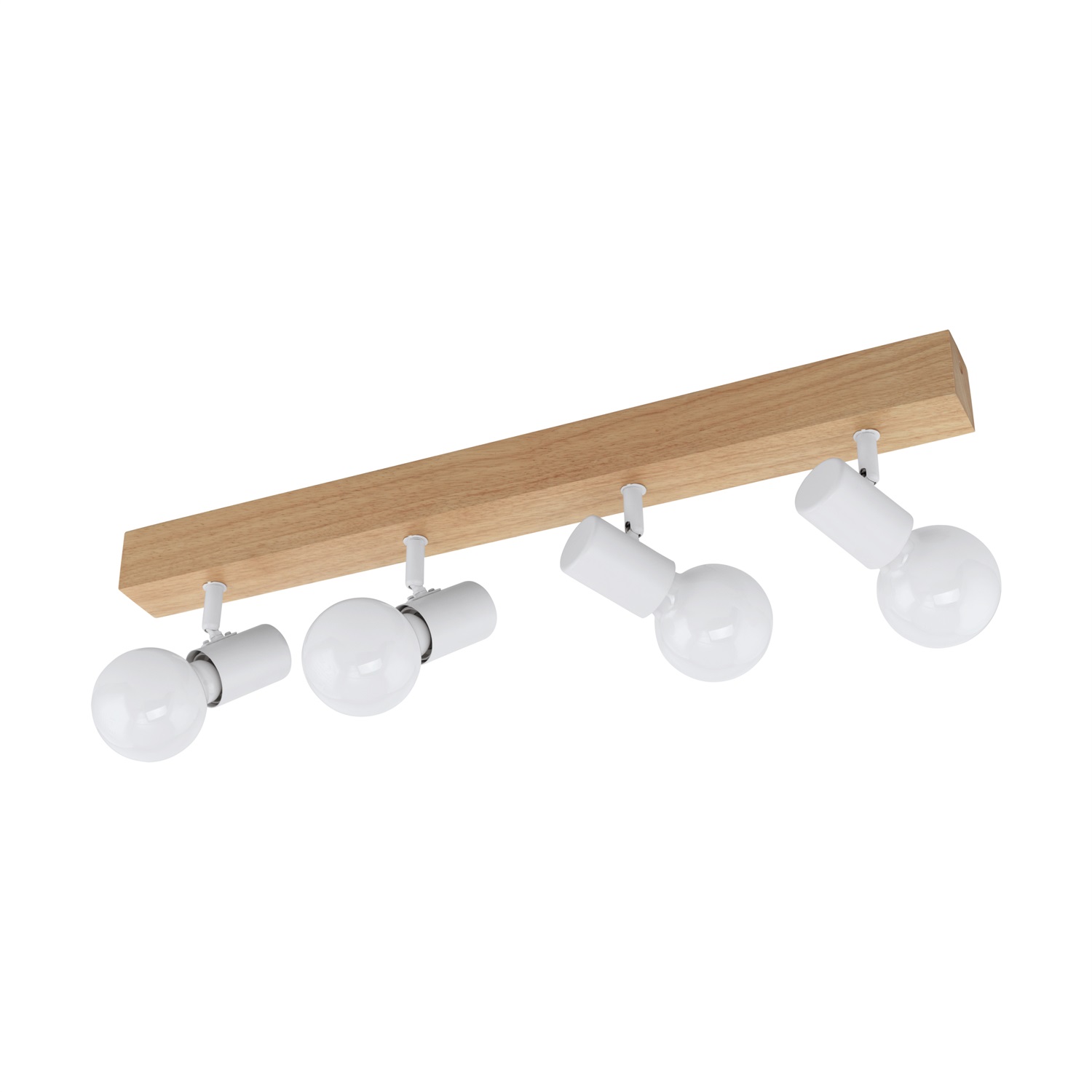 Eglo Townshend 3 Plafoniera con 4 Faretti Orientabili in Metallo Bianco e Corpo in Legno, 4 x 60 W