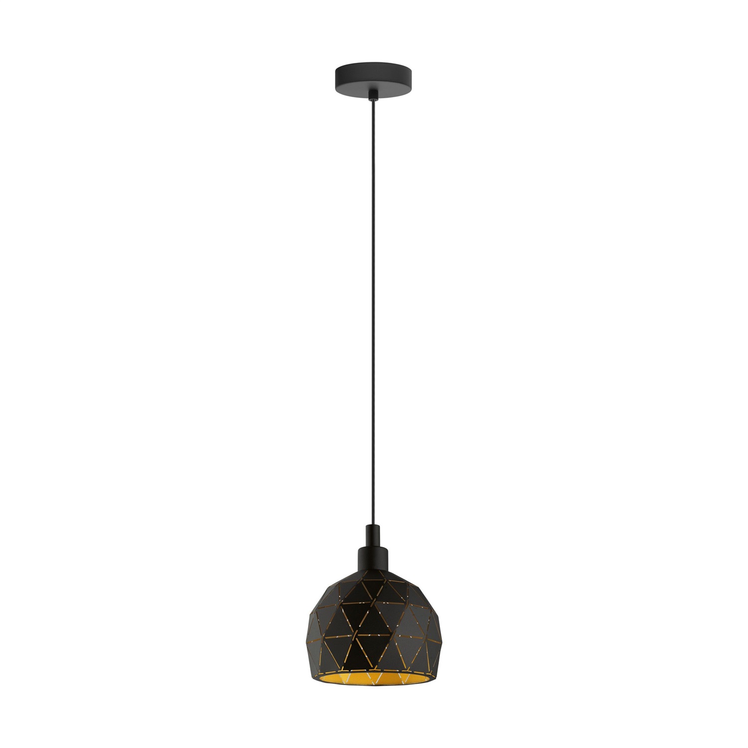 Eglo Roccaforte Lampada a Sospensione in Metallo Nero e Oro, 1 Luce, Attacco E14, Diametro 17 cm, Design Geometrico