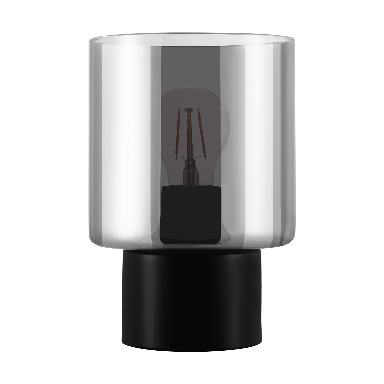 Eglo Lampada da Tavolo Gorosiba - Illuminazione da Comodino in Metallo Nero e Paralume in Vetro Fumé, Altezza 22 cm, Attacco E27