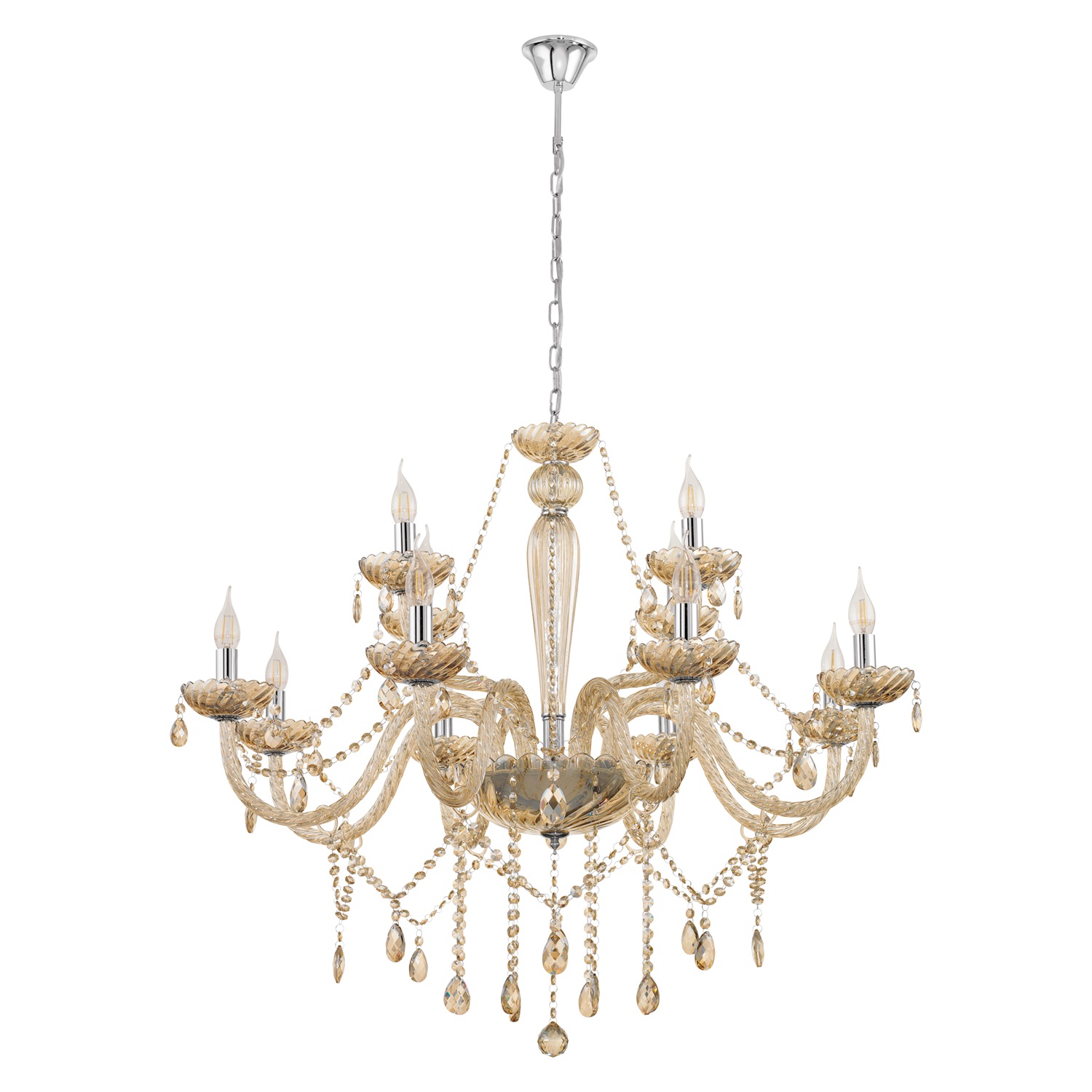 EGLO Lampada a sospensione Basilano, 12 luci in stile vintage e neoclassico, acciaio e vetro cromato, attacco E14