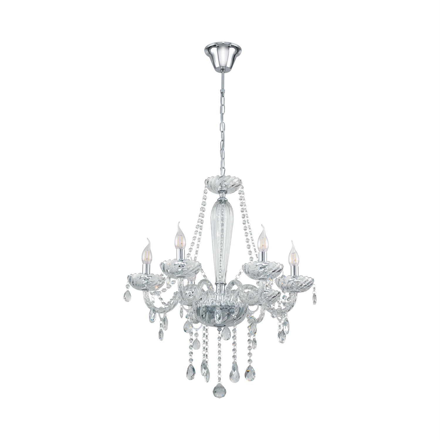 EGLO Basilano 1 Lampadario a Sospensione 6 Luci E14 in Acciaio e Vetro Cromato, Stile Vintage e Neoclassico