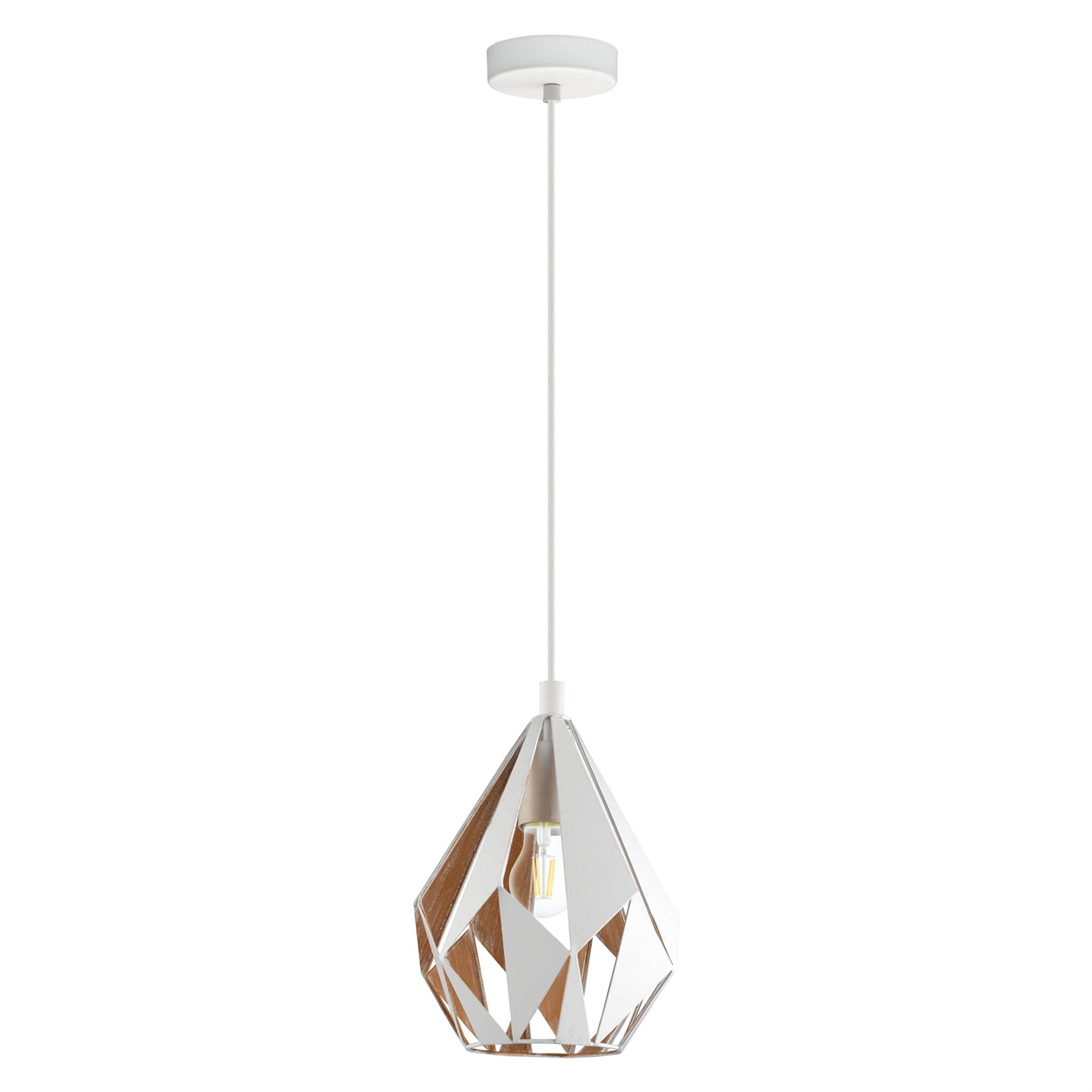 EGLO Carlton 1 Lampadario a Sospensione E27 60W Bianco e Oro Ø20,6 cm - Stile Industriale