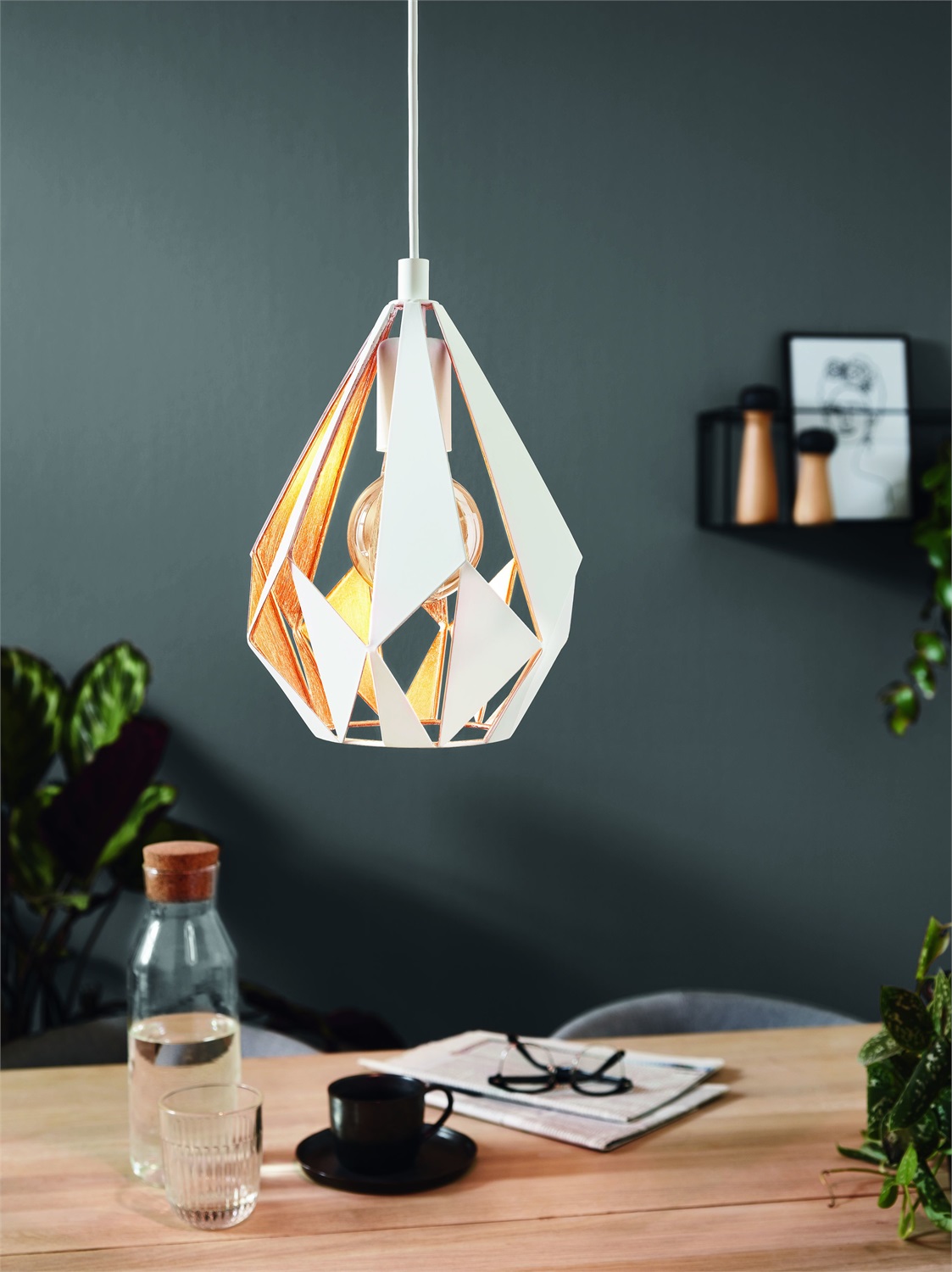 EGLO Carlton 1 Lampadario a Sospensione E27 60W Bianco e Oro Ø20,6 cm - Stile Industriale