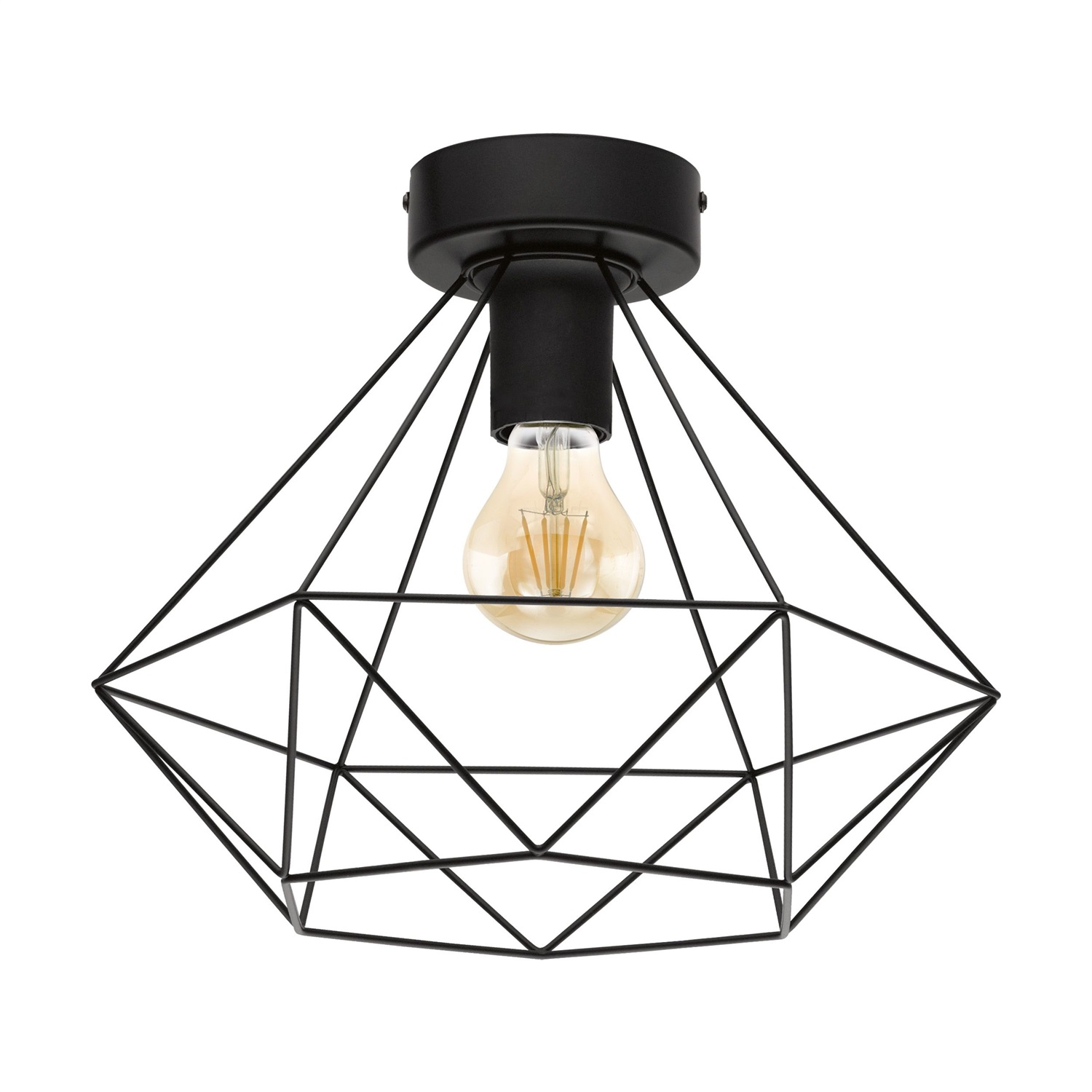 EGLO Plafoniera Tarbes Vintage in Acciaio Nero, Lampada a Sospensione con Paralume Geometrico E27