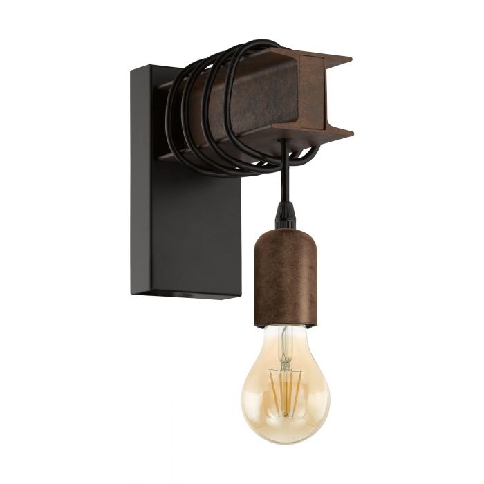 EGLO Lampada da Parete Townshend 4 - Plafoniera Vintage Industriale in Acciaio Nero e Marrone Anticato, 1 Punto Luce E27