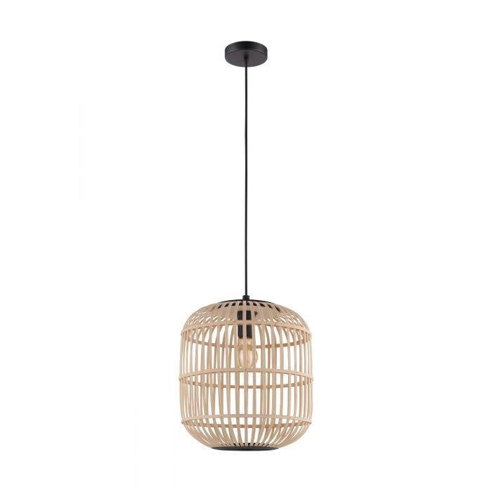 EGLO Lampadario a Sospensione Brodesley in Legno Nero E27 Ø35cm - Stile Vintage e Naturale