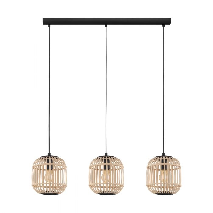 EGLO Bordesley Lampada a Sospensione Nero 3x E27 in Metallo - Stile Vintage e Naturale