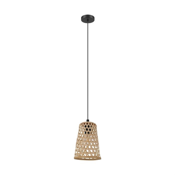 EGLO Claverdon Lampada a Sospensione in Rattan-Legno con Attacco E27, 18 cm di Larghezza e 110 cm di Altezza