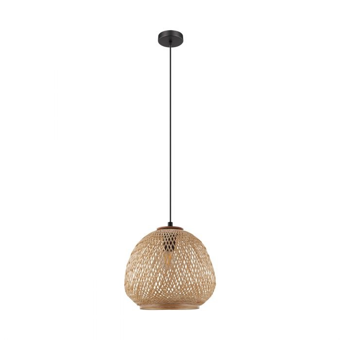 EGLO Dembleby Lampadario a Sospensione Vintage in Vimini e Legno Naturale con Attacco E27 - Ø32cm, Stile Hygge e Regolabile in Altezza