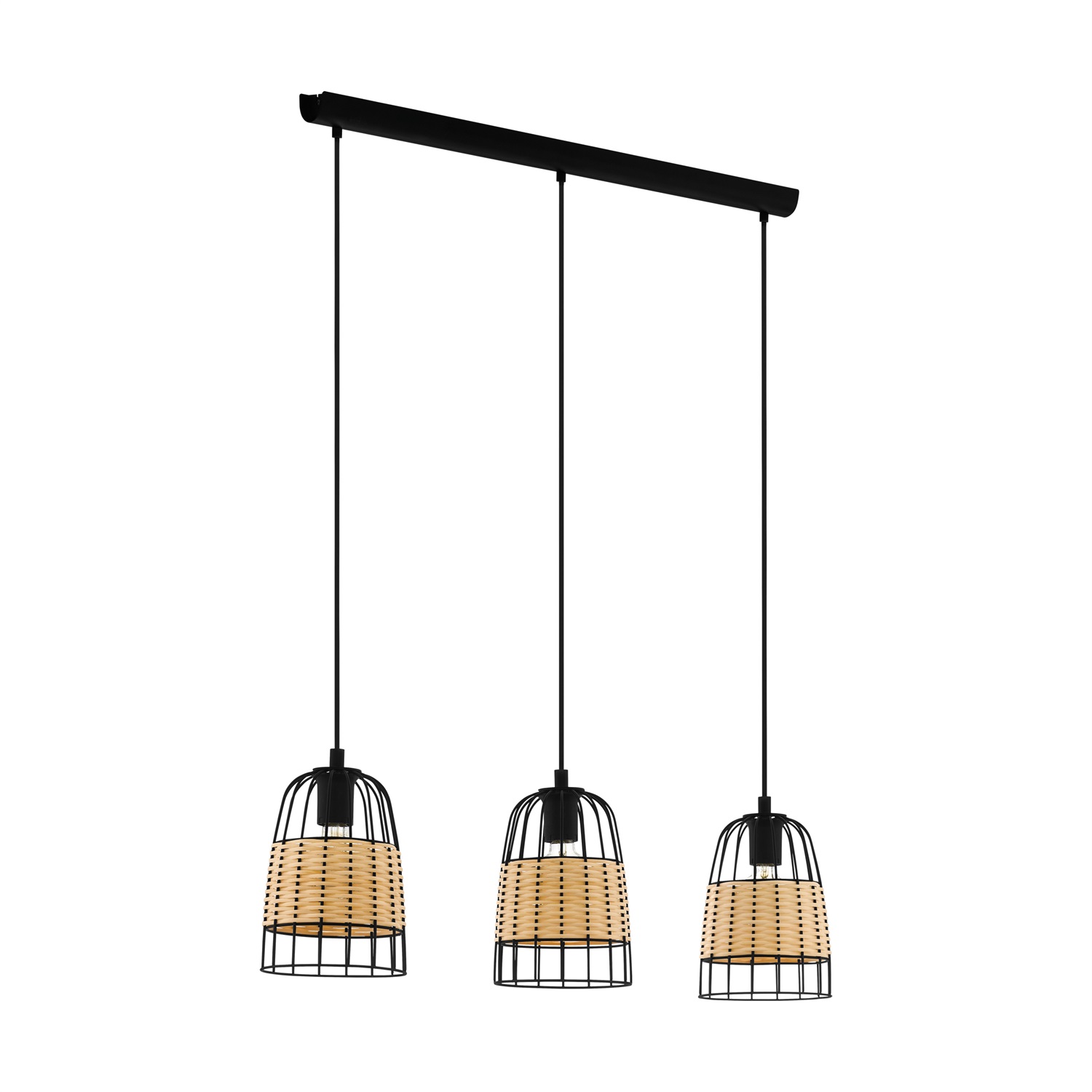 EGLO Anwick Lampadario a Sospensione in Acciaio Nero e Legno Naturale, E26/E27, 120 W, Stile Vintage e Industriale