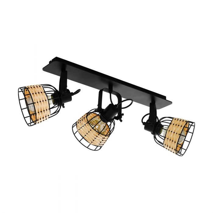 EGLO Anwick 1 Lampada da Soffitto Quadrata 3 Luci E27 40W in Rattan e Alluminio, Nero